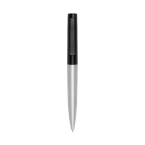 BP297, Bolígrafo Pintacs. Cuerpo metálico plata mate. En la parte superior color negro con clip del mismo color. Apertura giratoria. Tinta negra.