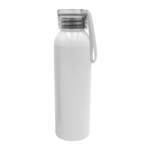 T602, MUG ALUMINIO. Botella de aluminio con cuerpo color. Tapa transparente con lazo de silicona del mismo color que el cuerpo de la botella.