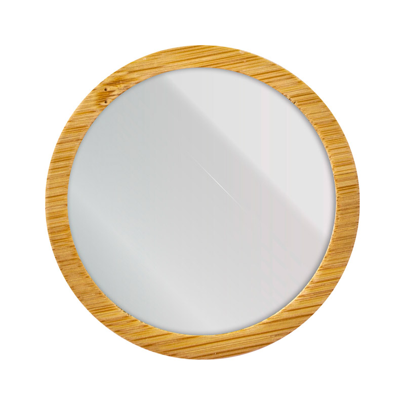 T595, Espejo circular revestido en madera de bambú.