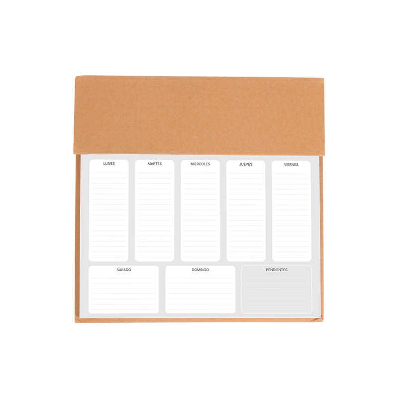 DK-101, Organizador de escritorio con notas adhesivas con los días de la semana y espacio para pendientes, bolígrafo ecológico, banderines adhesivos de 6 colores y clips. Un excelente producto para mantener organizados tus pendientes y tu escritorio.