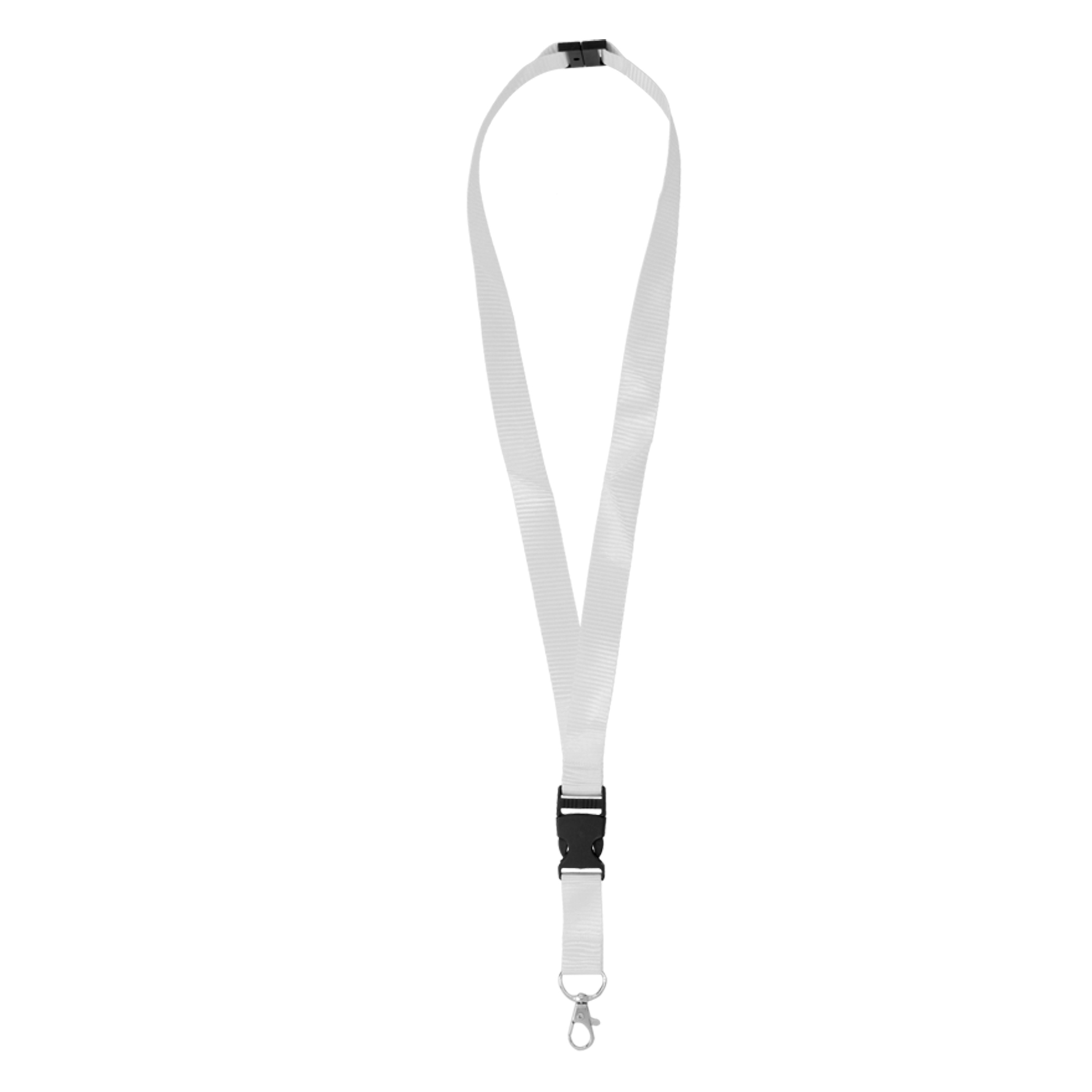 O-064, Cinta porta gafete con broche de seguridad, clip desmontable de plástico y gancho metálico